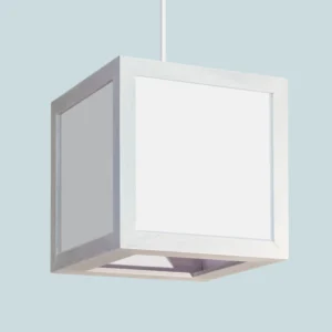 Luminaire Barrawel, modèle Corsen en blanc patiné. Suspension en bois pour décoration intérieure 22 x 22 x 2 cm.