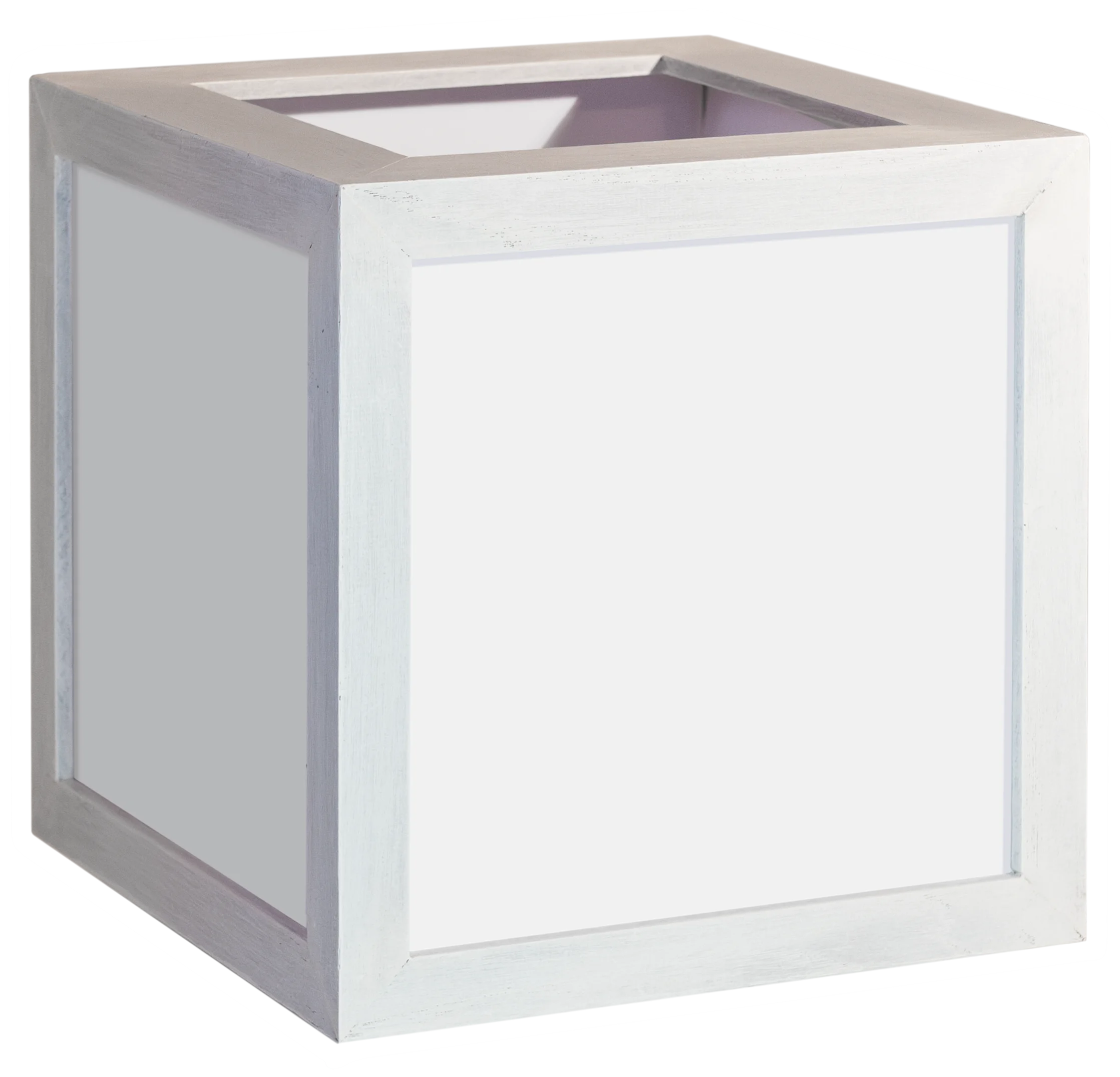 Luminaire Barrawel, modèle Corsen en blanc patiné. Suspension en bois et papier pour décoration intérieure 22 x 22 x 22 cm.
