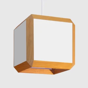 Luminaire Barrawel, modèle Keremma en bois naturel. Suspension en bois et papier pour décoration intérieure 23 x 23 x 23 cm.