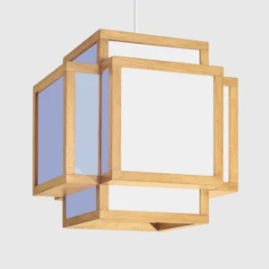 Luminaire Barrawel, modèle Kirio en bois naturel. Suspension en bois pour décoration intérieure 30 x 30 x 30 cm.