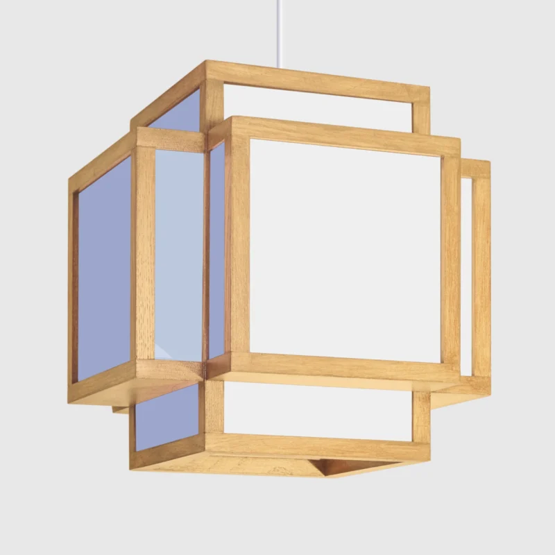 Luminaire Barrawel, modèle Kirio en bois naturel. Suspension en bois pour décoration intérieure 30 x 30 x 30 cm.